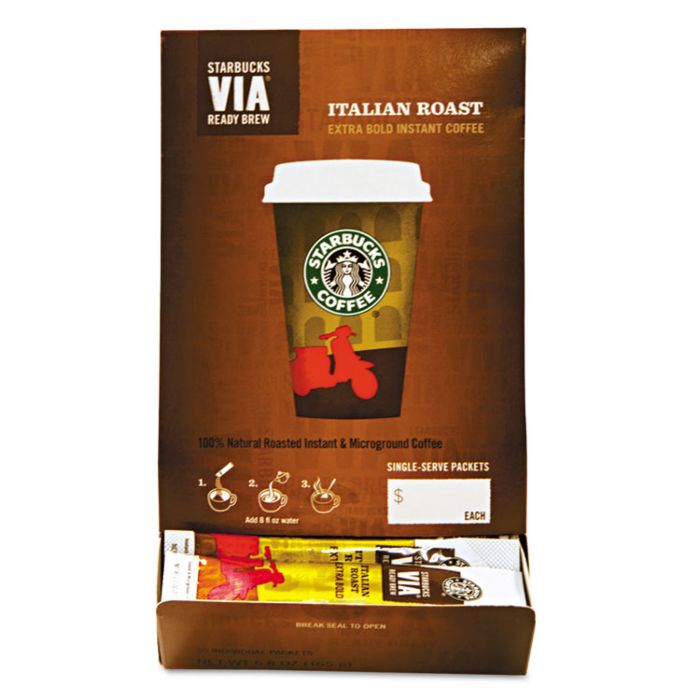 Starbucks Via Ready Brew Coffee, 3/25oz, Italian Roast, 50/box 11008130 50 Box
